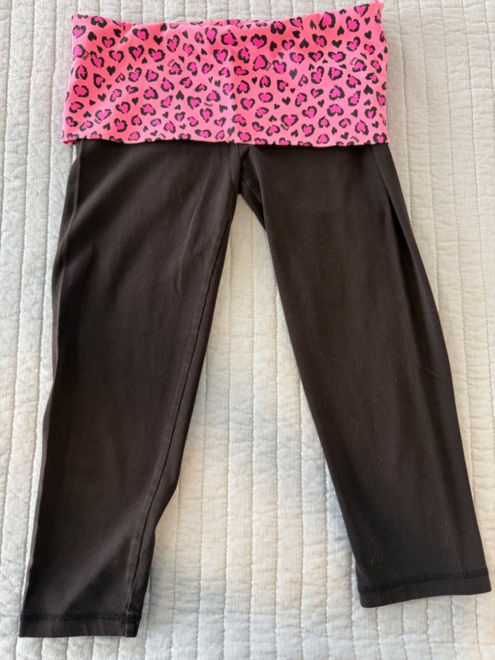 PINK Victoria's Secret Kids Capri Leggings with Pink Leopard Fold-Over Waistband